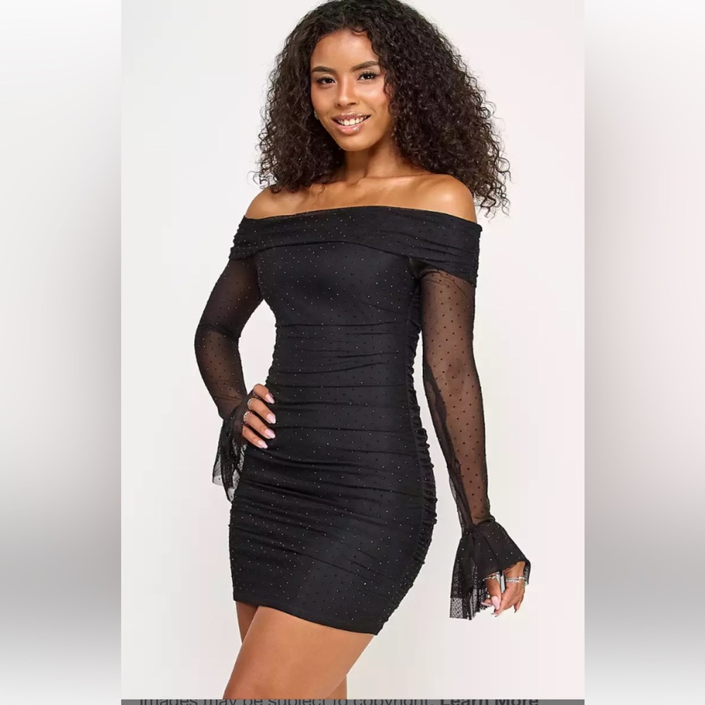 Chic Black Off-Shoulder Dress with Sheer Sleeves